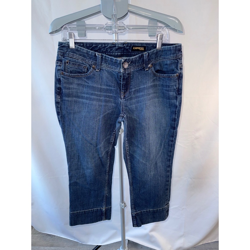 Express Jeans Womens Blue Denim Capris Mid Rise Cropped Stretch Pants Size 12